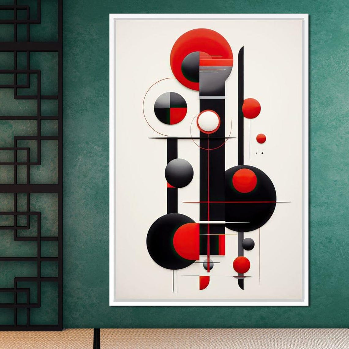 Architectural Symphony In Red And Charcoal Modern Decor Abstract Geometric Design Minimalist Art Print By Nichecanvas - Image 2