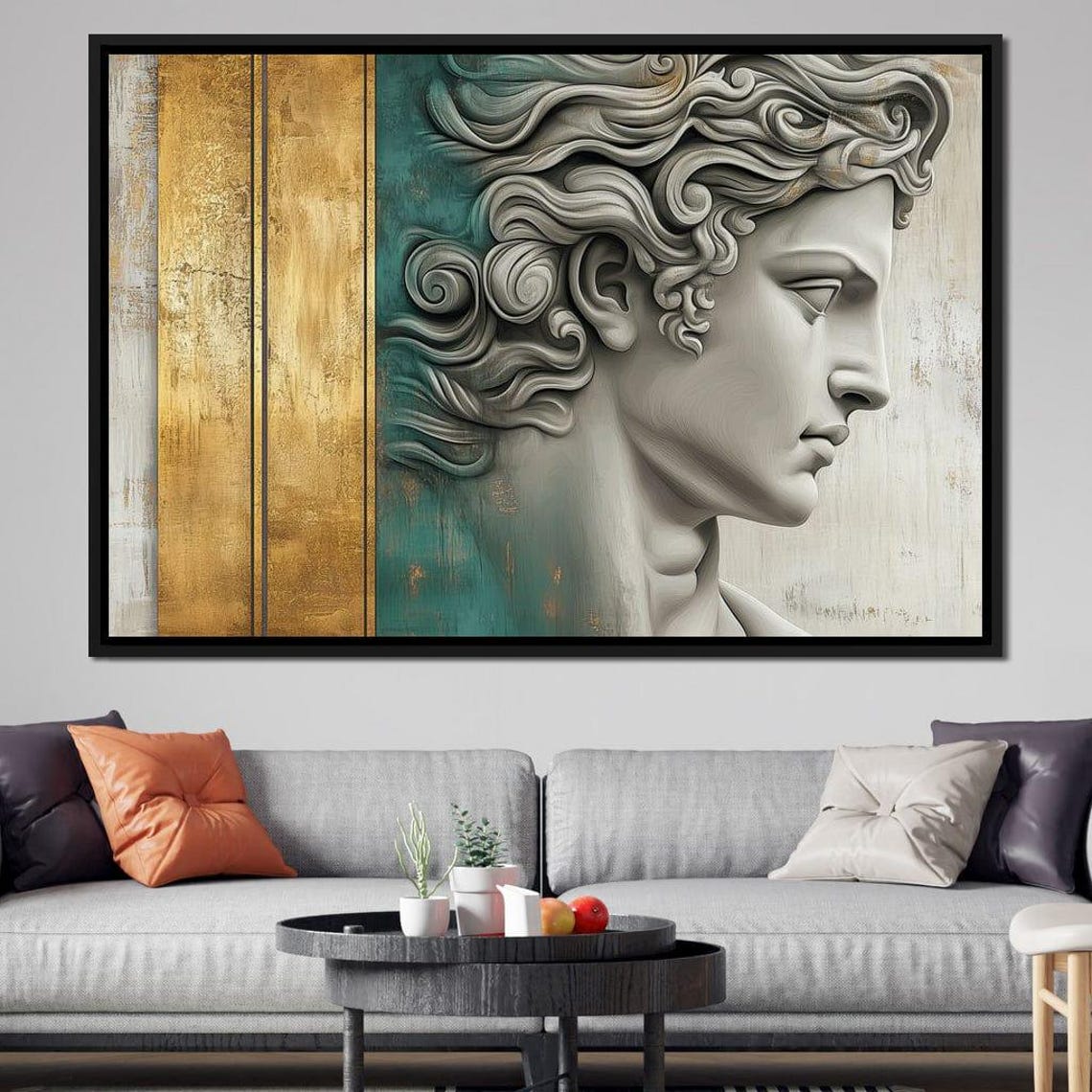 Classical Marble Statue Profile Gold Teal Elegant Greek Wall Art Print - Image 2