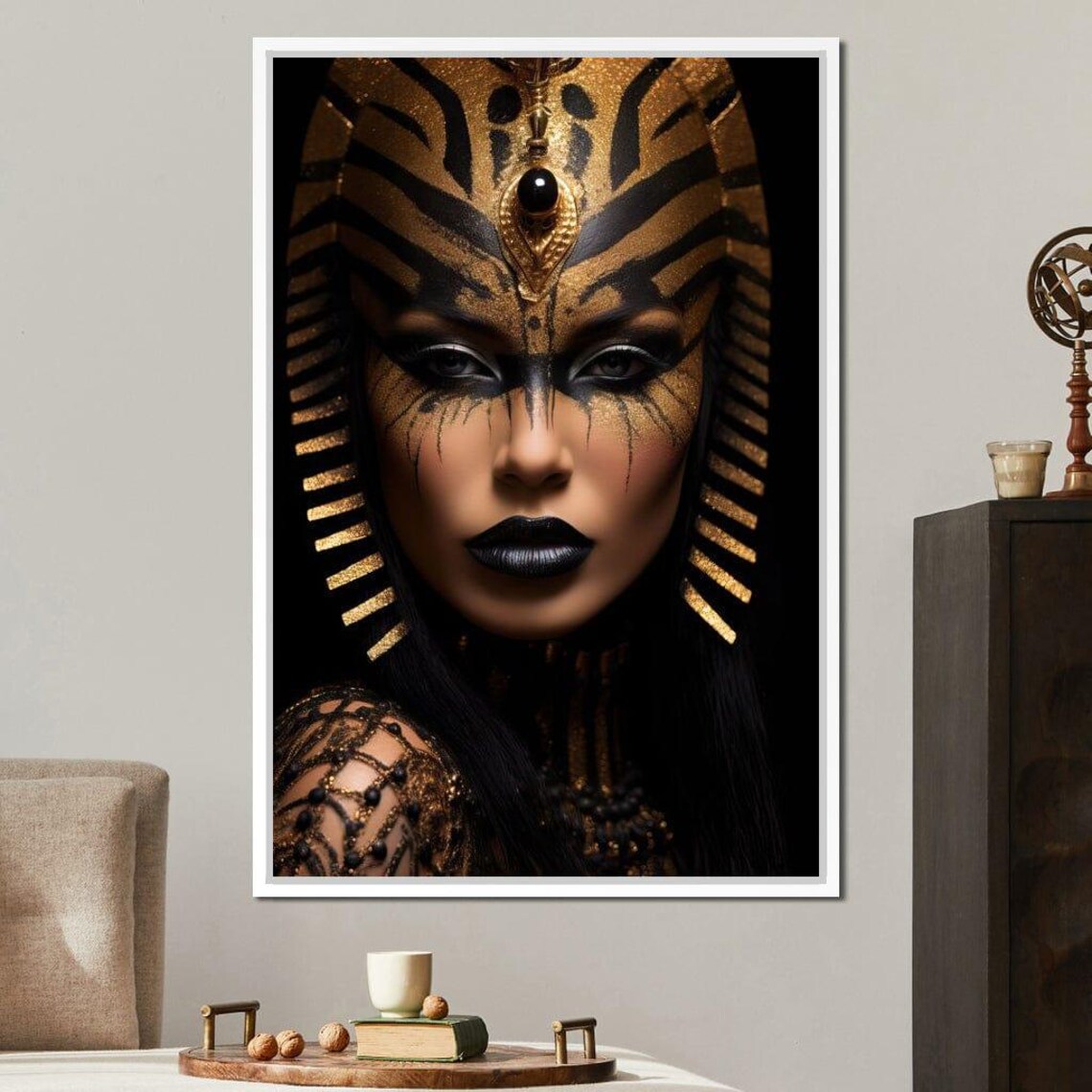 Egyptian Queen Gold Black Pharaoh Headdress Regal Beauty Art Print - Image 4