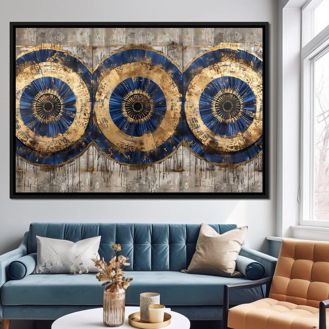 Golden Spheres Of Insight Modern Decor Abstract Art Circular Patterns Bold Blue Gold Wall Piece Home Artwork By Nichecanvas - Image 4