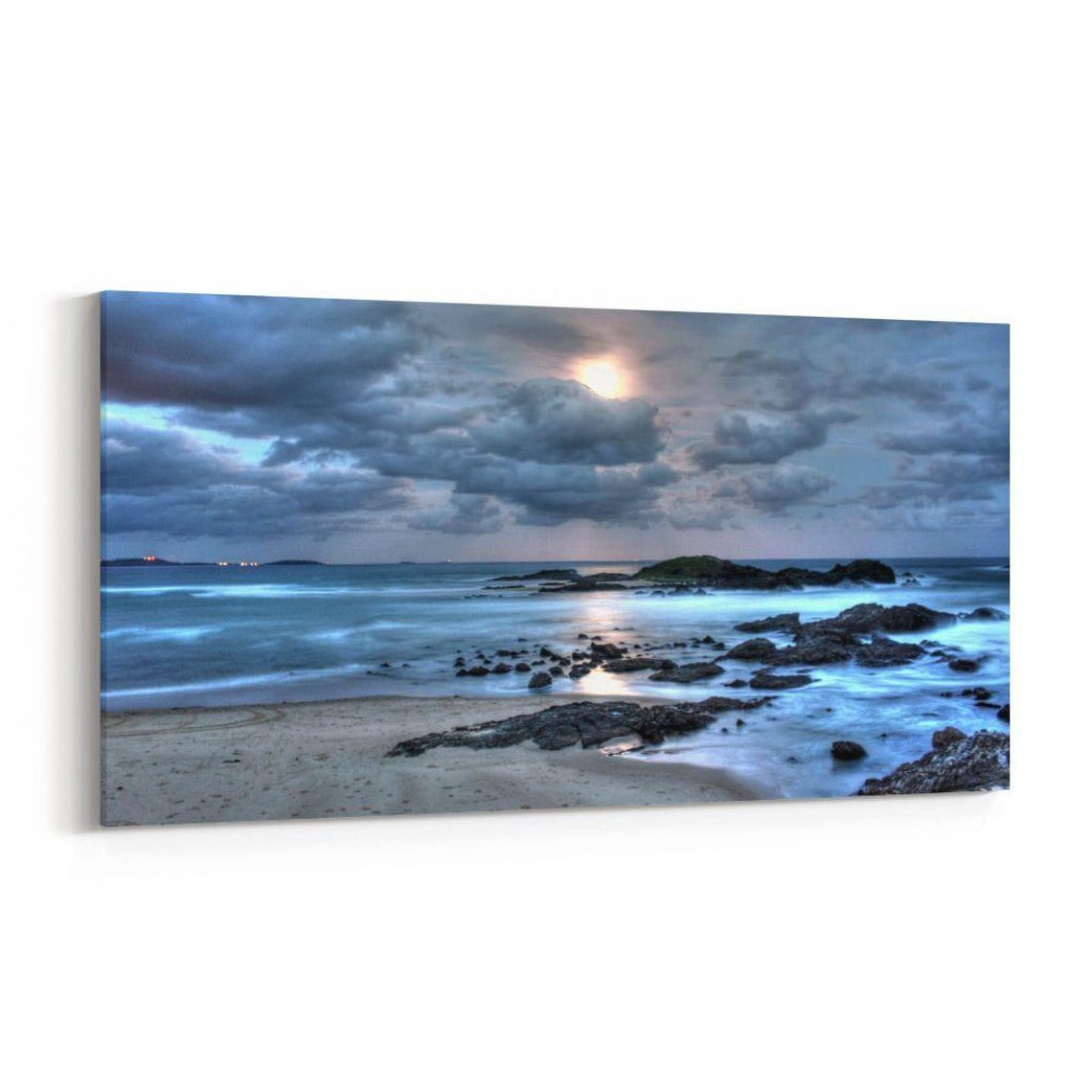 Moonlit Rocky Beach Night Ocean Waves Coastal Seascape Travel Poster - Image 4