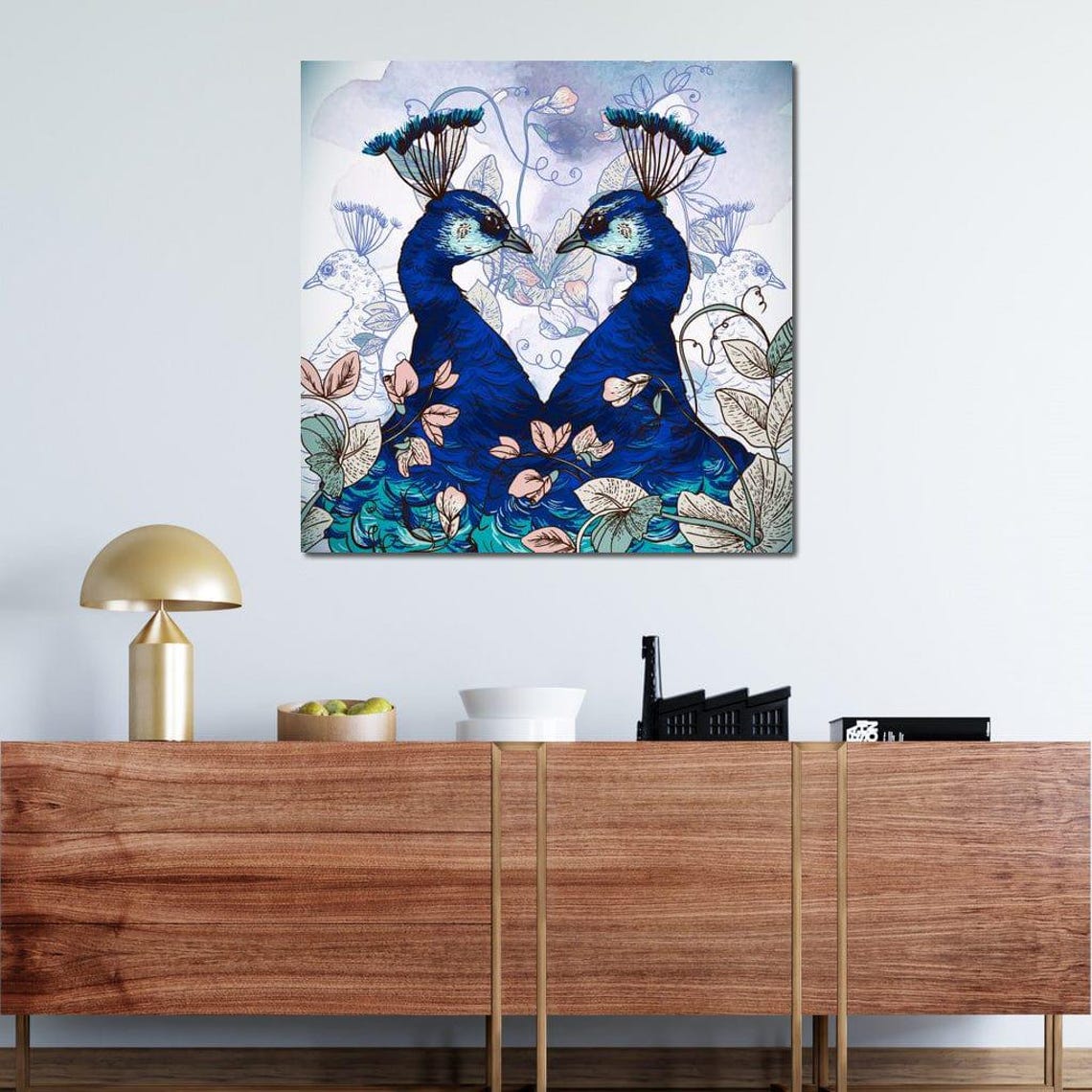 Blue Floral Peacocks Art Print - Image 4