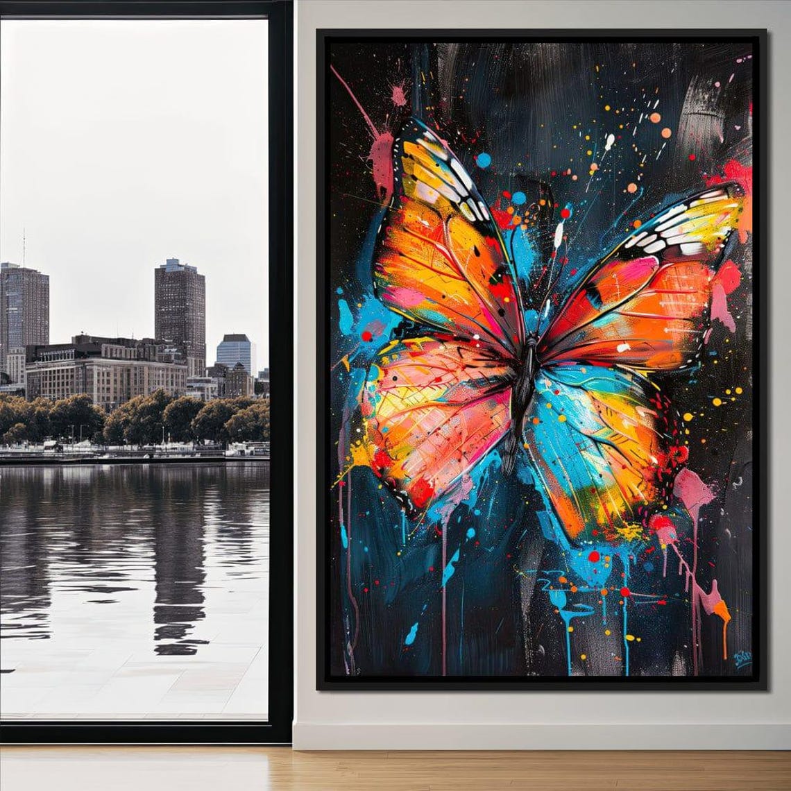 Colorful Butterfly Graffiti Art Rainbow Wings Splash Paint Wall Print - Image 3