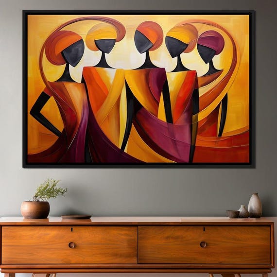 Golden Elegance In Abstract Print African Women Wall Art Vibrant Decor Bold Contemporary Painting By Nichecanvas