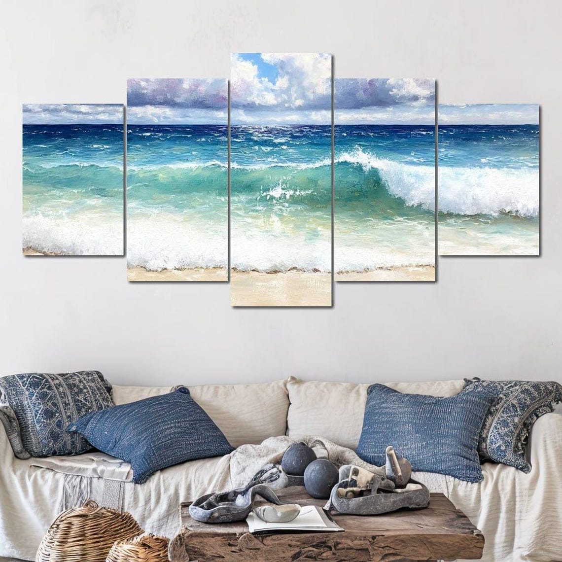 Turquoise Ocean Wave Breaking on a Sunny Sandy Beach Wall Poster - Image 4
