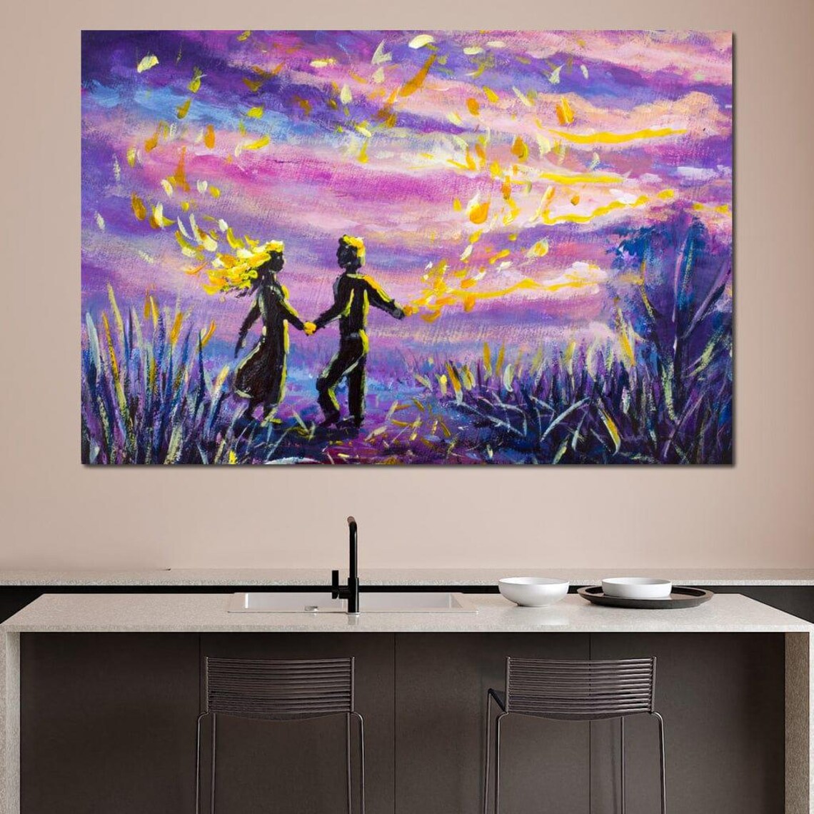 Love Under Sunset Sky Romantic Couple Silhouette Dreamy Colorful Poster - Image 3
