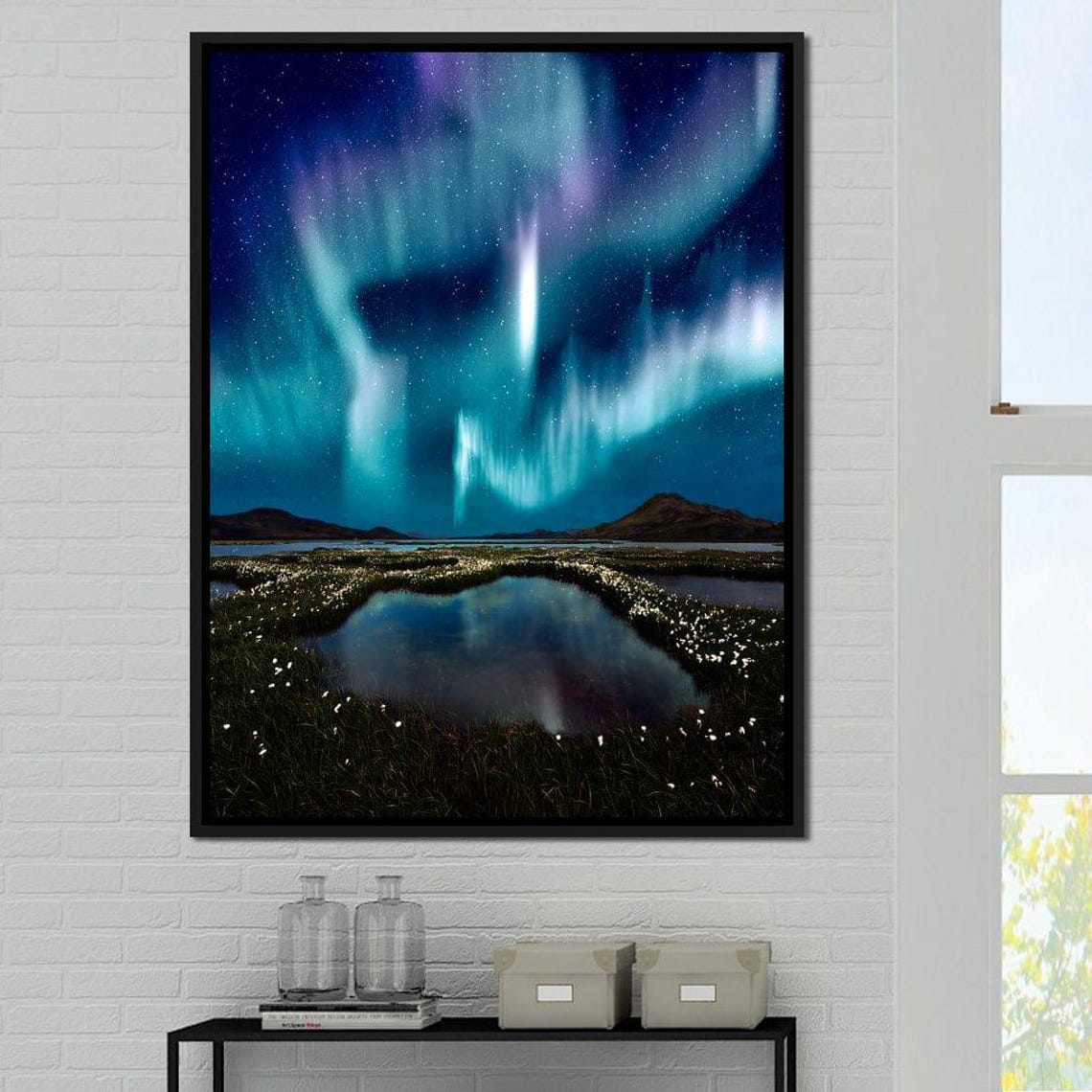 Enlightened Night Starry Sky Art Moonlight Reflection Blue Landscape Tranquil Nature Scenic Wall Decor By Nichecanvas - Image 2