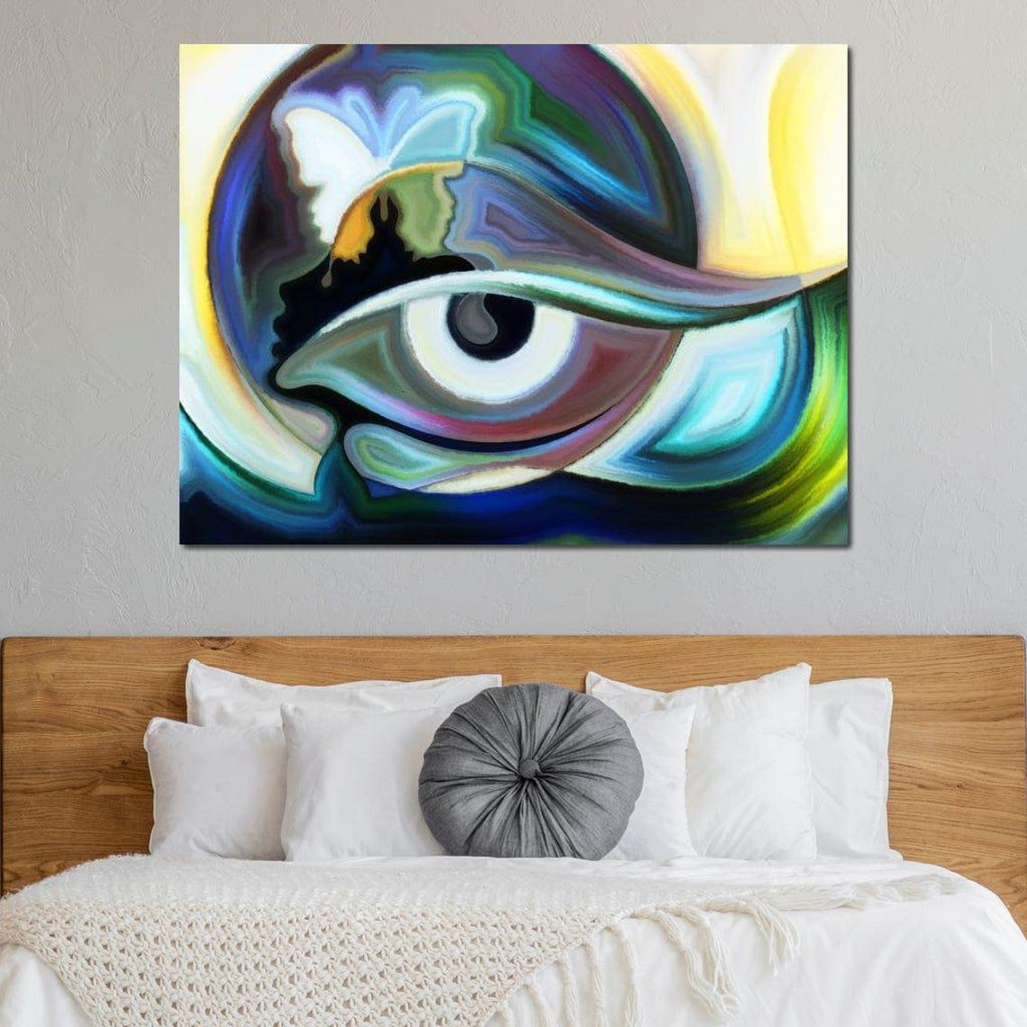 Psychedelic Third Eye Visionary Abstract Blue Green Mystical Wall Art - Image 3