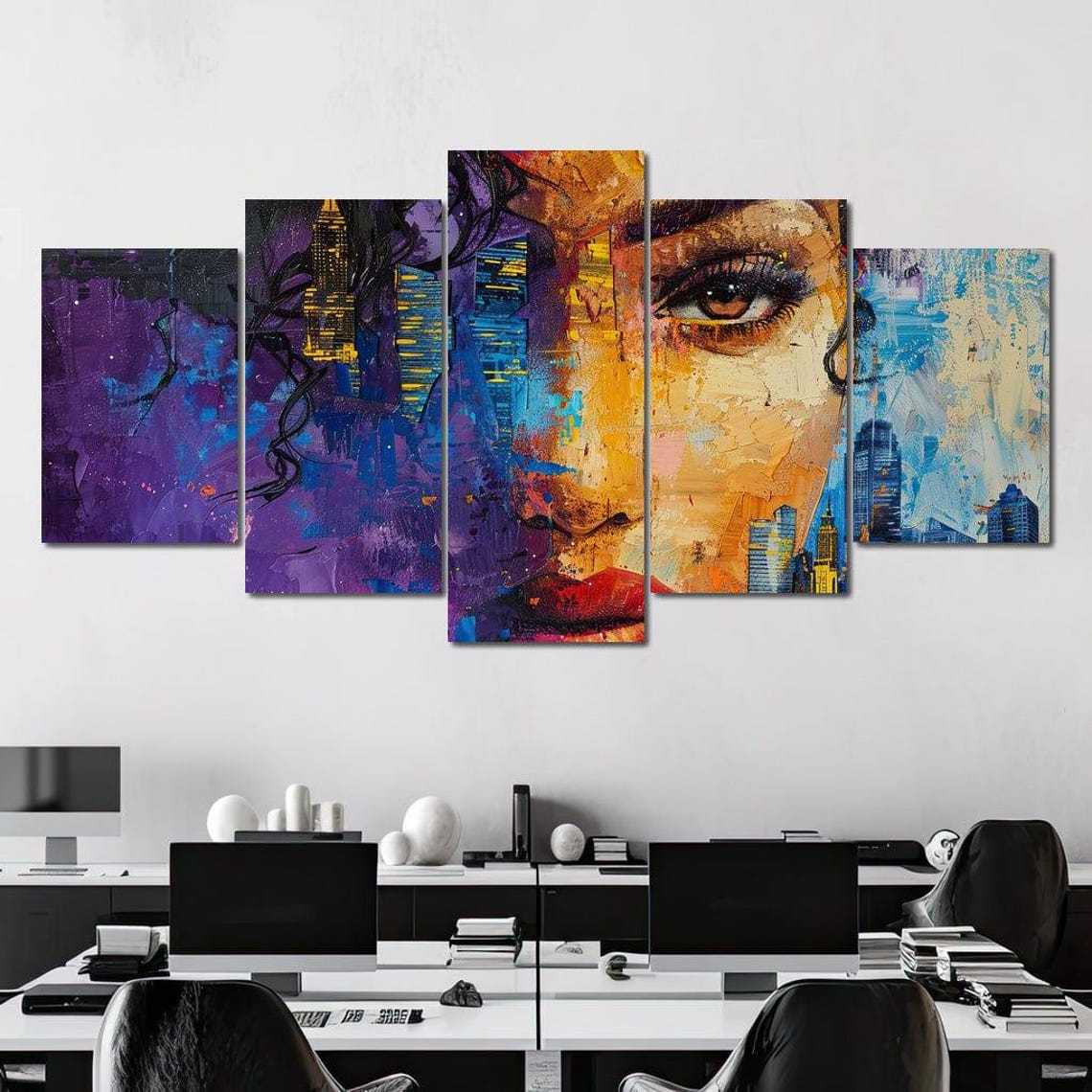 Golden Dawn City Skyline Woman Face Skyscraper Wall Art Poster - Image 2