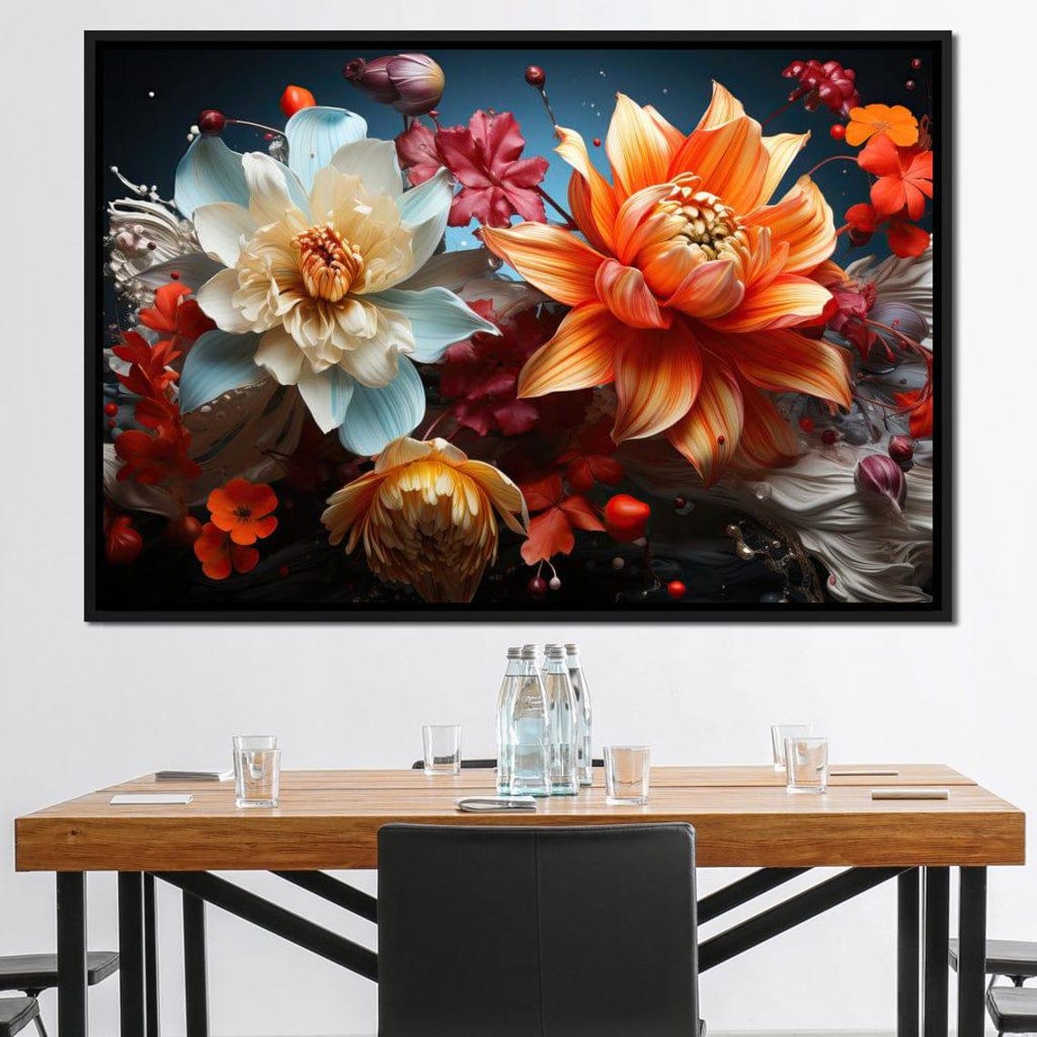 Giant Orange Dahlia Blooms Smoke Swirls Multi Panel Floral Poster - Image 3