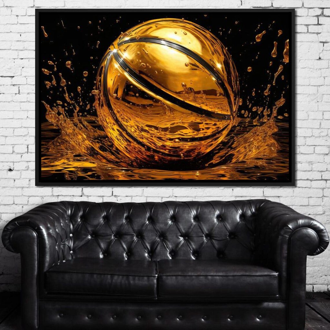 Golden Basketball Sports Wall Art Decor Home Decor Modern Gold Basketball Art Ideal For Athletes Fans Gift For Him By Nichecanvas - Image 4
