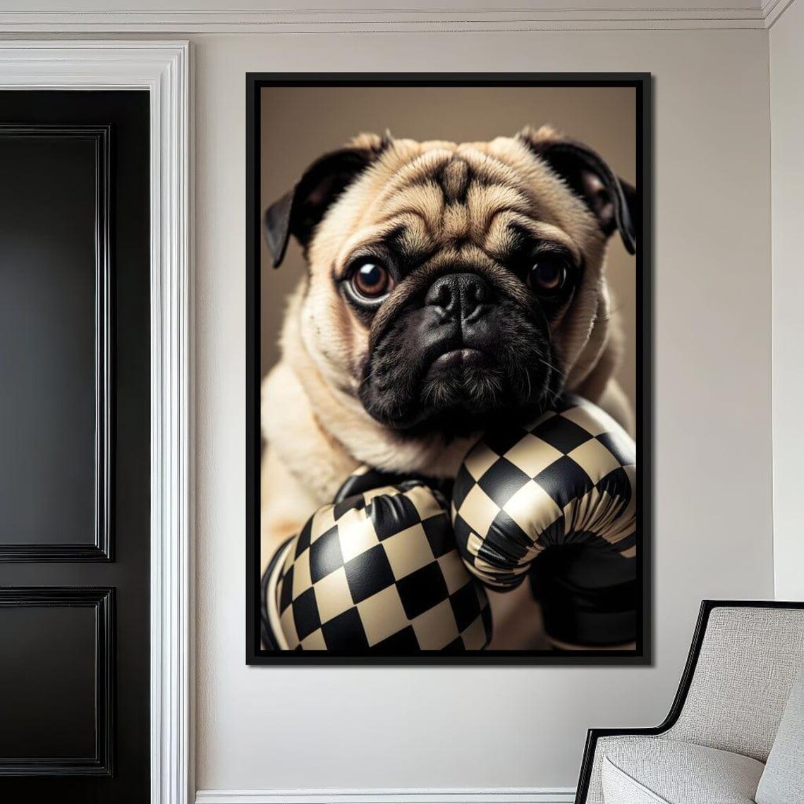 Fierce Pug Boxer With Checkered Boxing Gloves Gym Wall Poster - Image 4