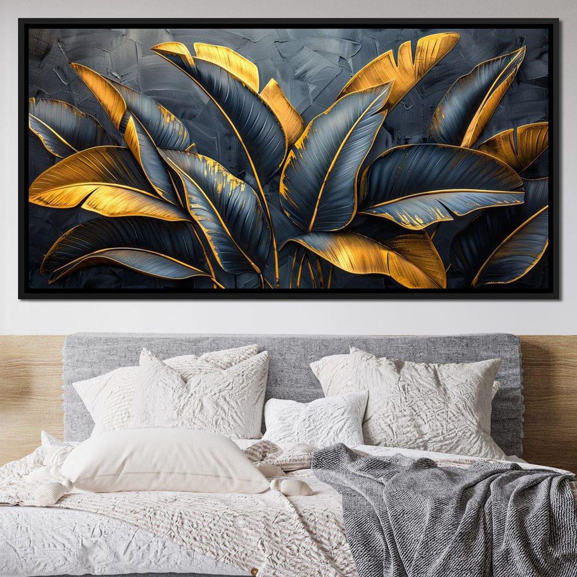 Black Gold Tropical Banana Leaves Luxe Dark Botanical Wall Poster