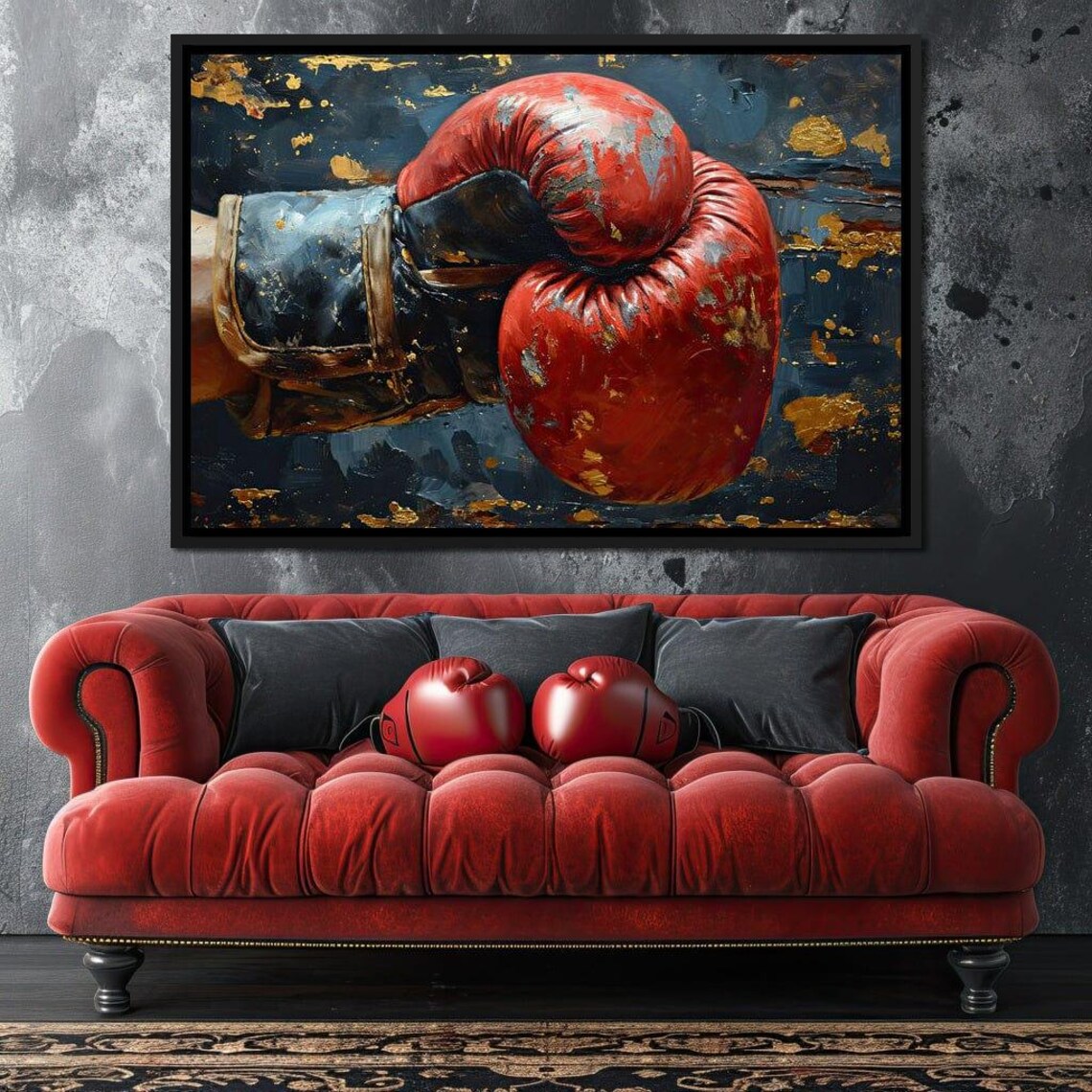 Red Boxing Glove Oil Painting Sports Wall Art Bold Gym Motivational - Image 2