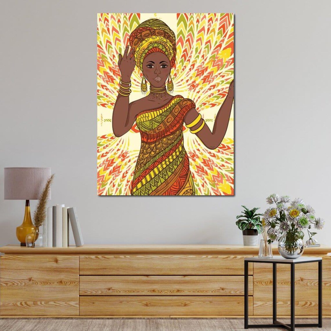 Joyful Dancing African Woman Vibrant Colorful Tribal Dress Wall Art - Image 4