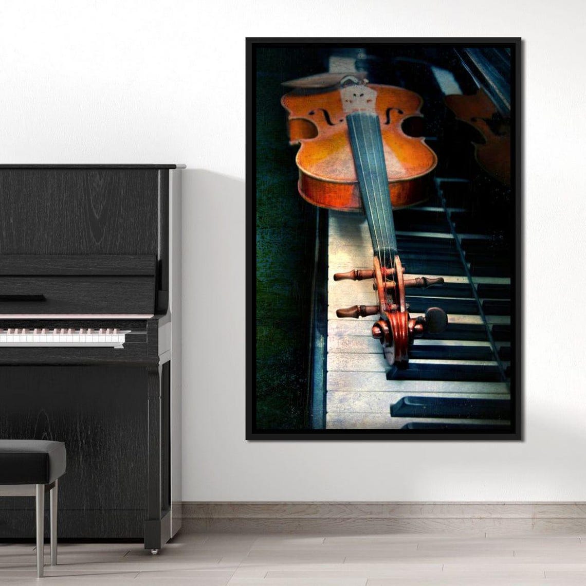 Violin Resting On Piano Keys Moody Classical Music Photography Poster