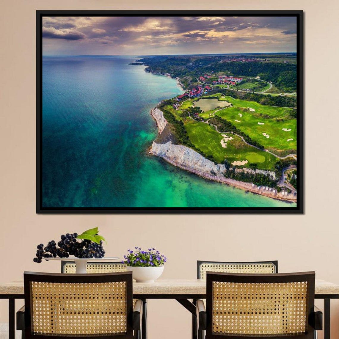 Coastal Cliffside Golf Course Aerial View Turquoise Ocean Sports Print