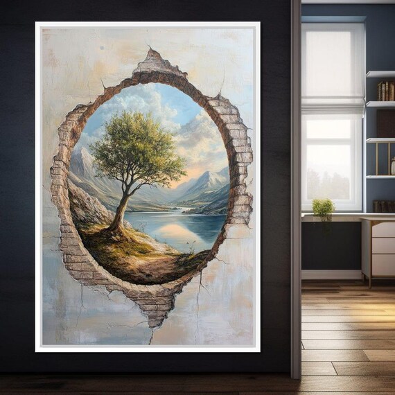 Panoramic Tranquility Portal Serene Nature Wall Art Dreamy Landscape Calm Home Decor Tree Illustration By Nichecanvas
