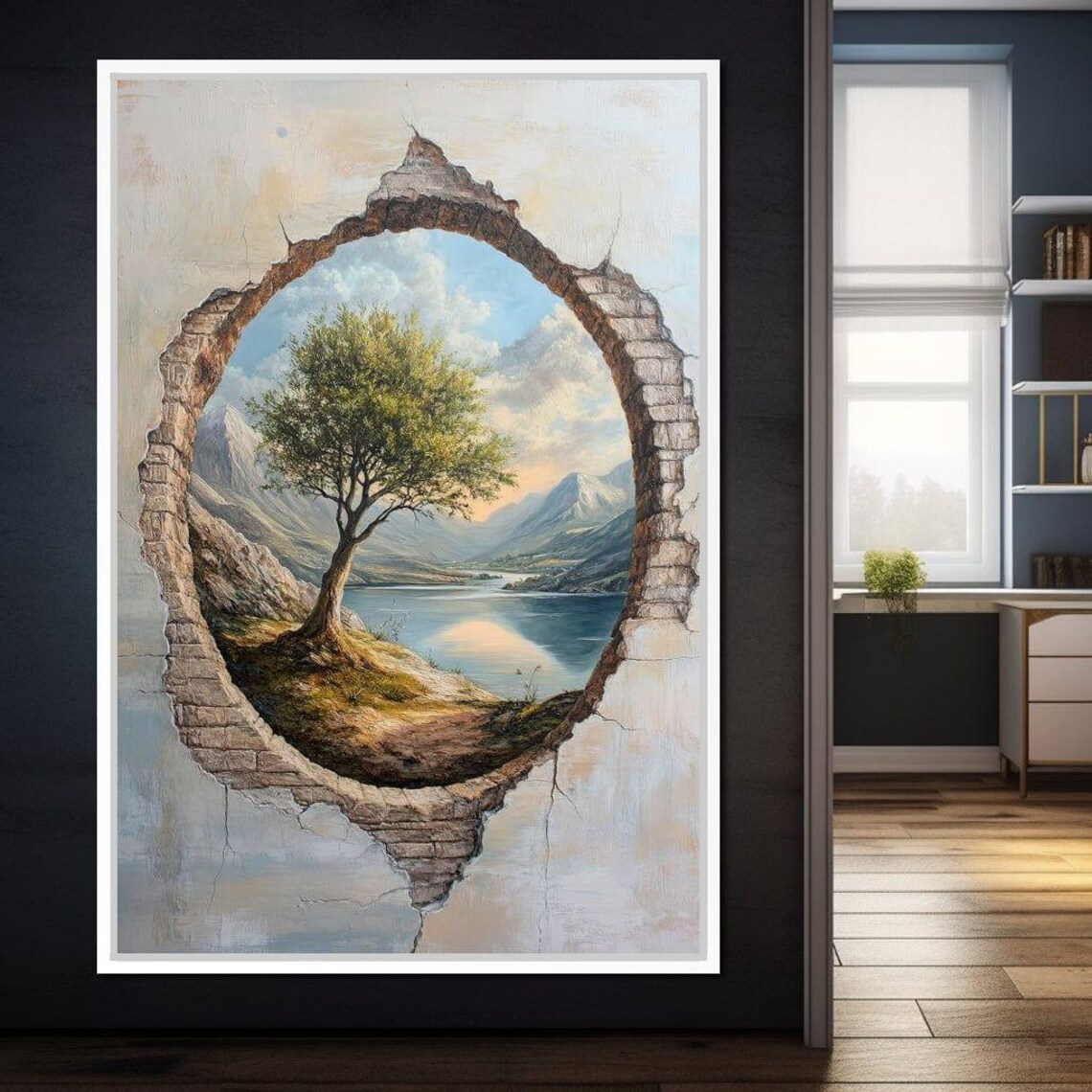 Panoramic Tranquility Portal Serene Nature Wall Art Dreamy Landscape Calm Home Decor Tree Illustration By Nichecanvas
