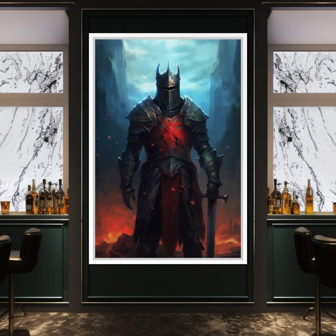 Dark Medieval Knight Armor Red Glowing Chest Fantasy Warrior Art Poster - Image 3