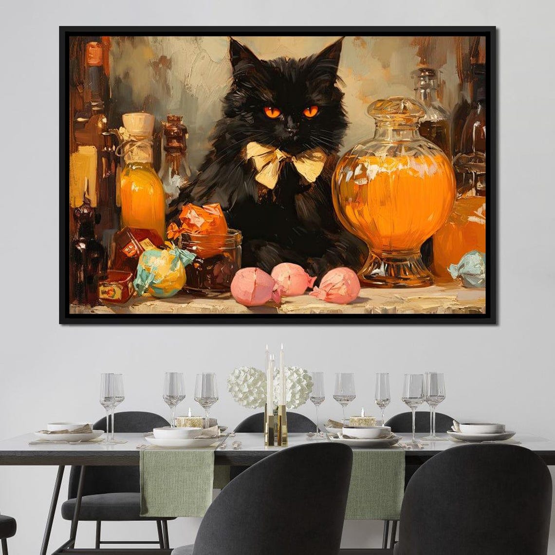 Black Cat With Bow Tie Among Candy Jars Sweet Still Life Art Poster - Image 2