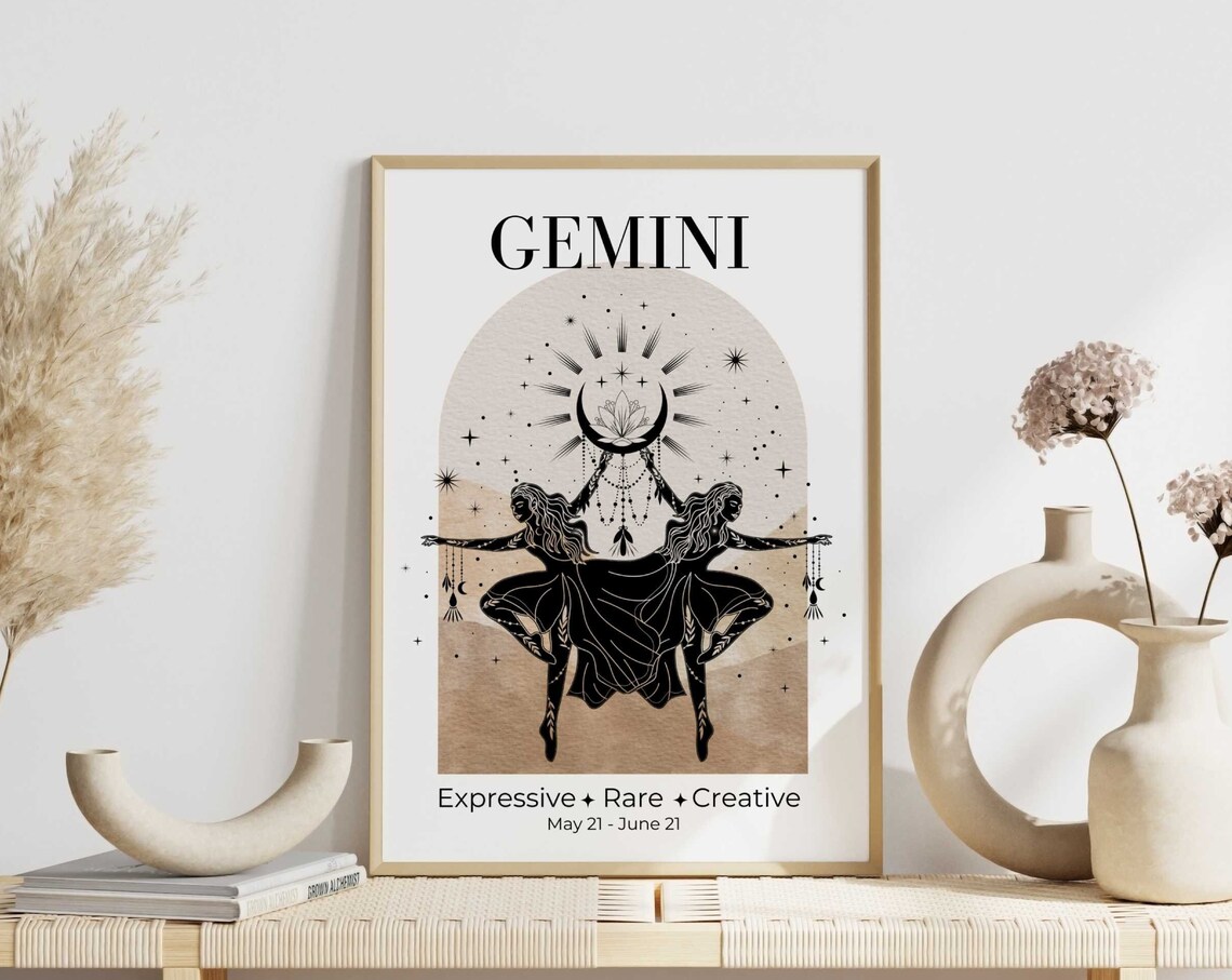 Gemini Zodiac Goddess Art Print, Celestial Decor - Image 3