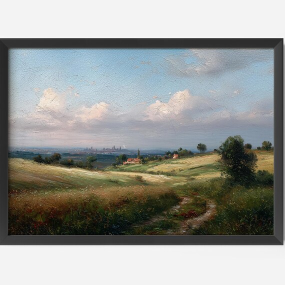 Golden Fields Countryside Landscape Farmhouse Vintage Style Art Poster
