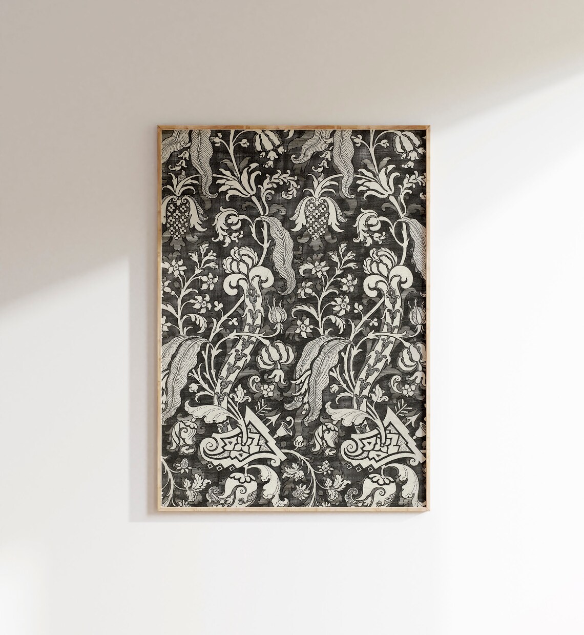 Vintage Black and White Floral Textile Print - Image 4