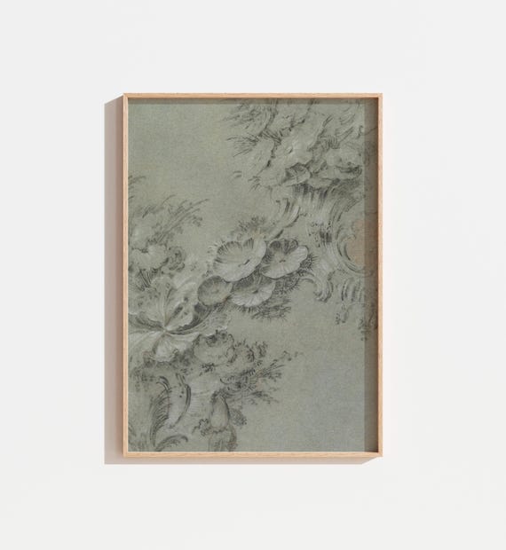 Vintage Sage Green Floral Victorian Art Print