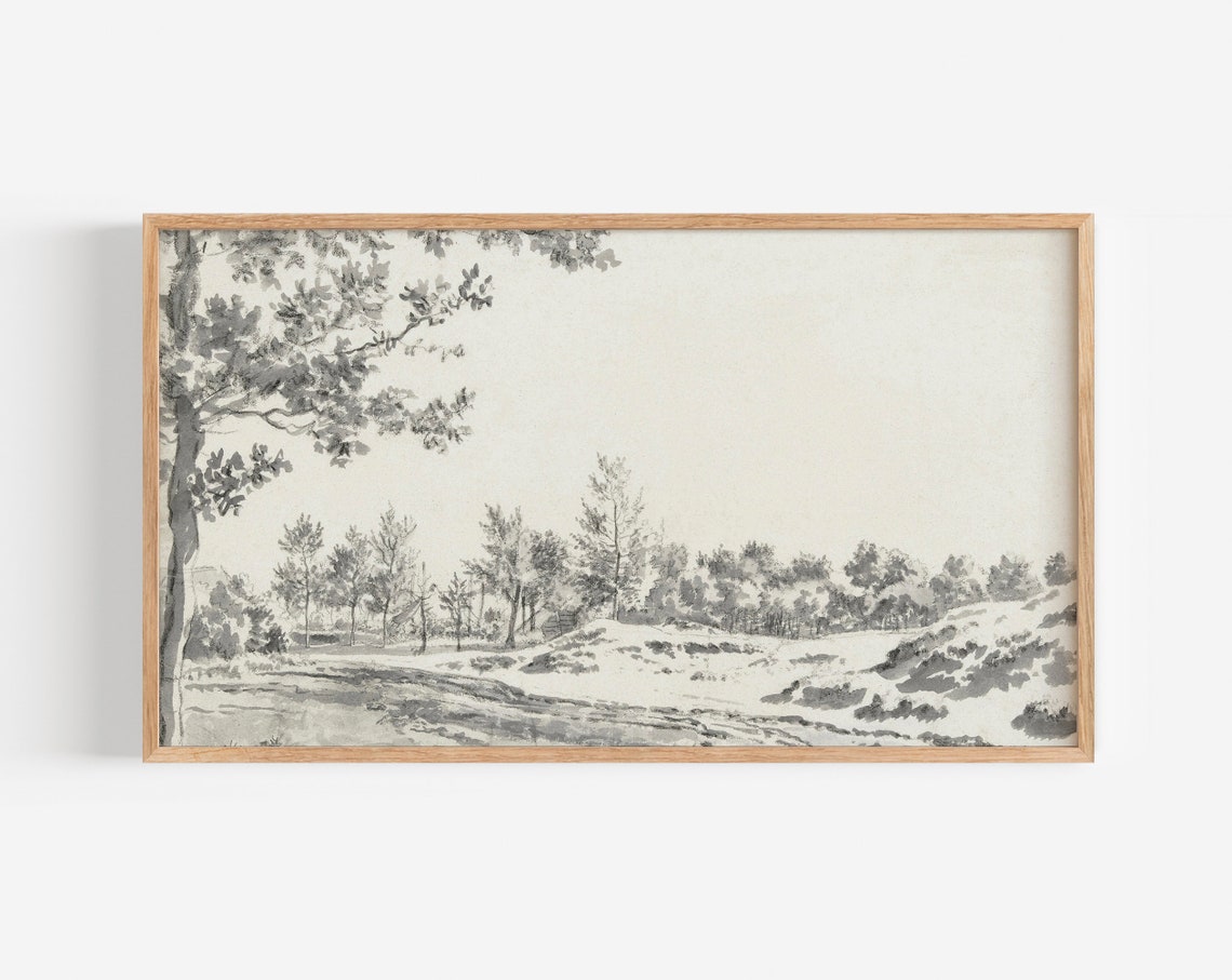 Neutral Ink Wash Landscape Trees Rolling Hills Minimalist Poster