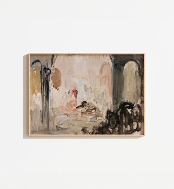 Antique Dark Moody City Landscape Painting Vintage City Wall Art Warm Tones Moody Large Wall Art