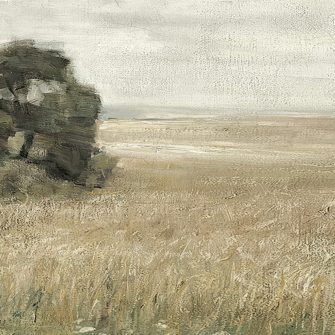 Vintage Muted Rustic Landscape Field Lone Tree Golden Wheat Wall Art - Image 2