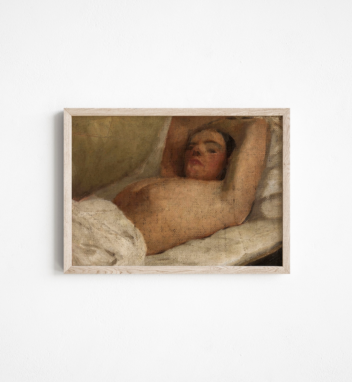 Antique Reclining Woman Nude Oil Painting Moody Victorian Wall Art - Image 4