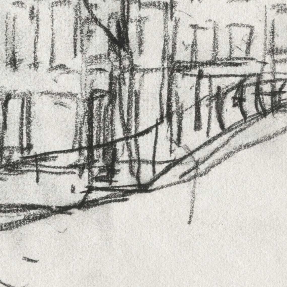 Vintage Black Charcoal City Landscape Art Print - Image 3