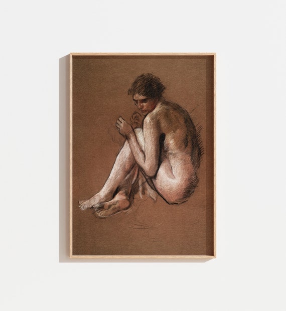 Vintage Moody Woman Portrait Painting Art Print