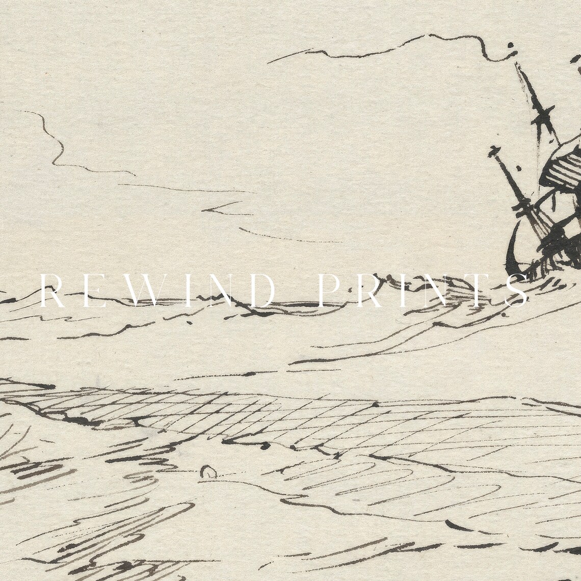 Vintage Nautical Sailboat Ink Drawing Art Print - Image 3
