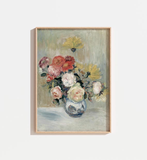 Vintage Still Life Floral Art Print, Cottage Farmhouse Decor