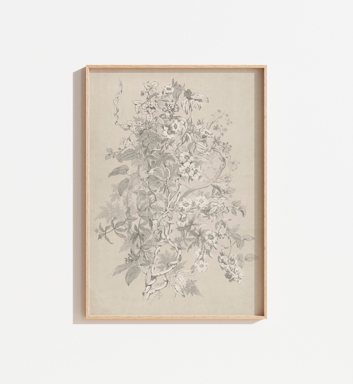 Vintage Muted Floral Art Print, Neutral Botanical Decor
