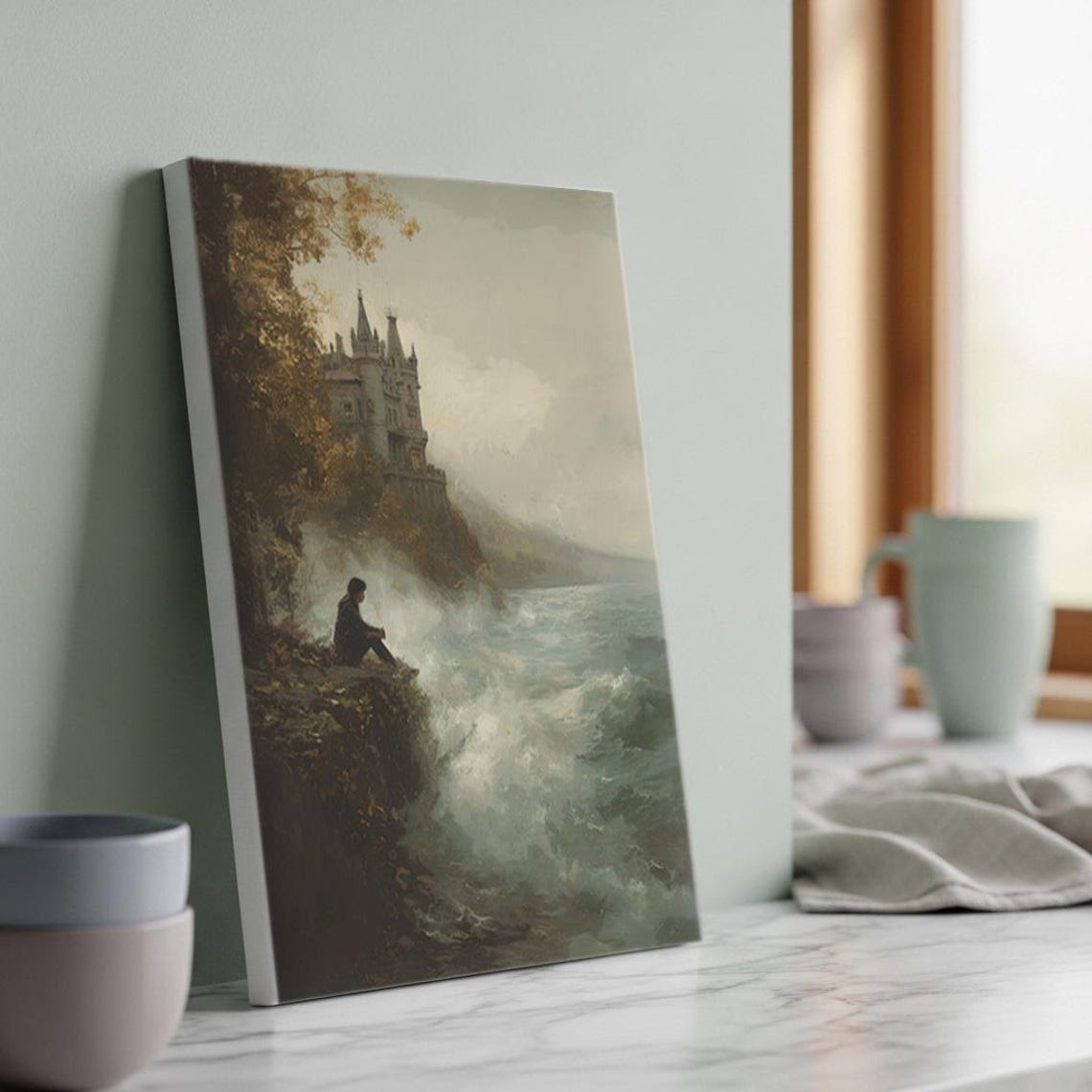 Paint By Numbers Kit Ocean Castle Painting Moody Diy Canvas Art Gothic Sea View Gift Stretched Or Rollup Home Wall Decor