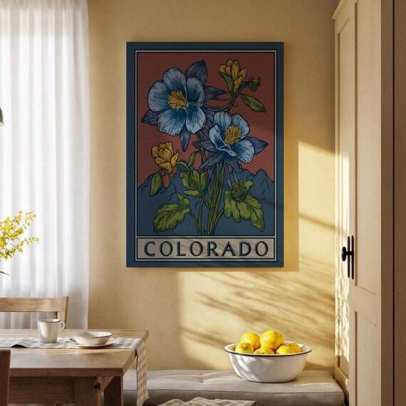 Colorado State Flower Botanical Vintage Style Travel Art Poster