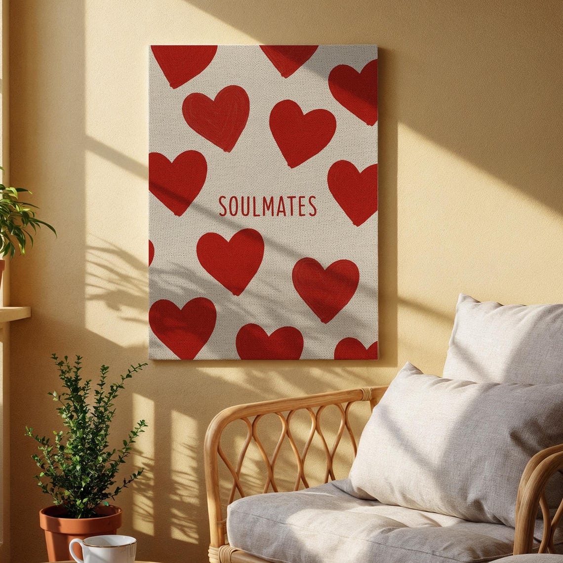 Soulmates Red Heart Pattern Romantic Couples Valentine Poster