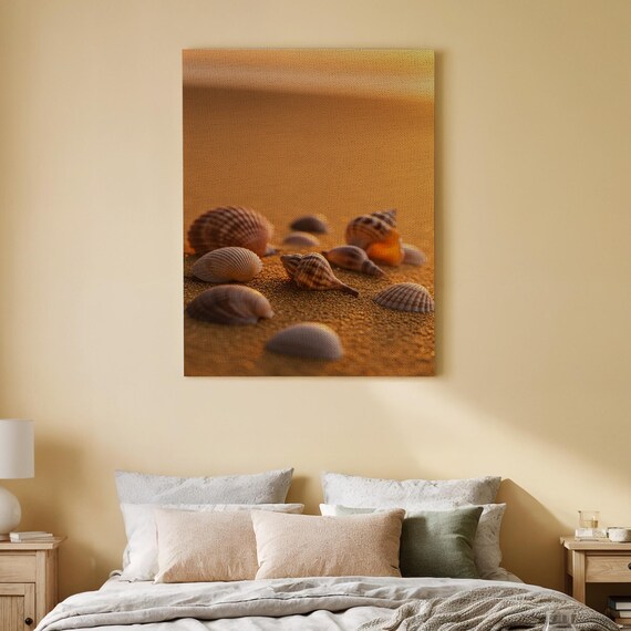Seashell Beach Golden Sand Sunset Coastal Ocean Decor Wall Art