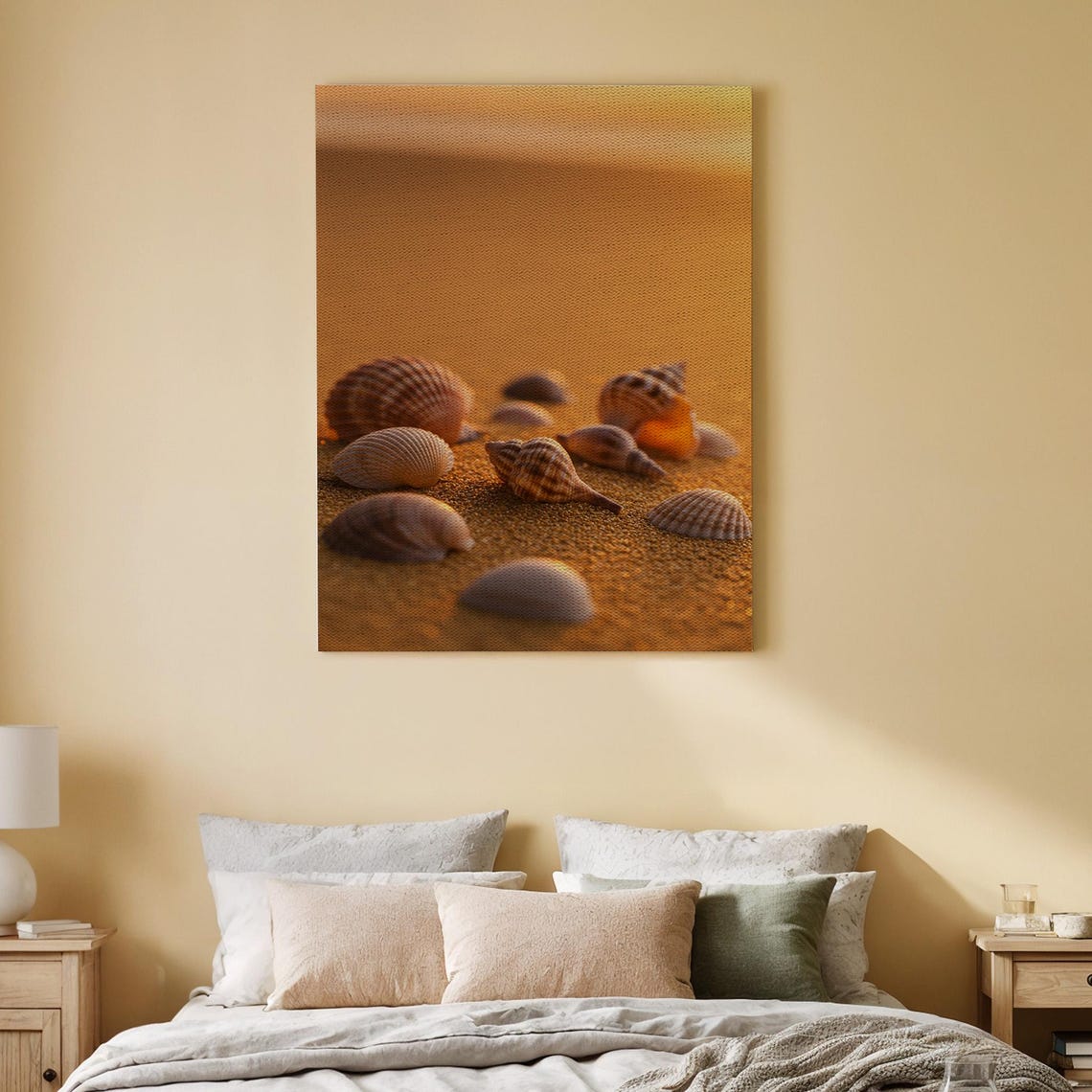 Seashell Beach Golden Sand Sunset Coastal Ocean Decor Wall Art