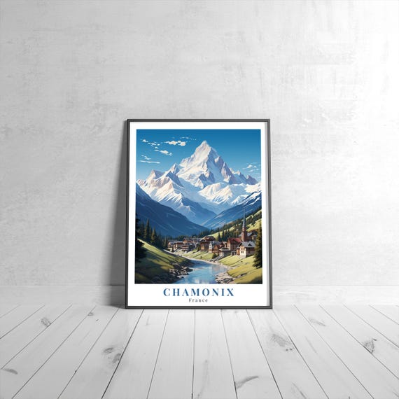 Chamonix Vintage Travel Poster Retro France Art Print Colorful Home Decor Wall Unique Gift