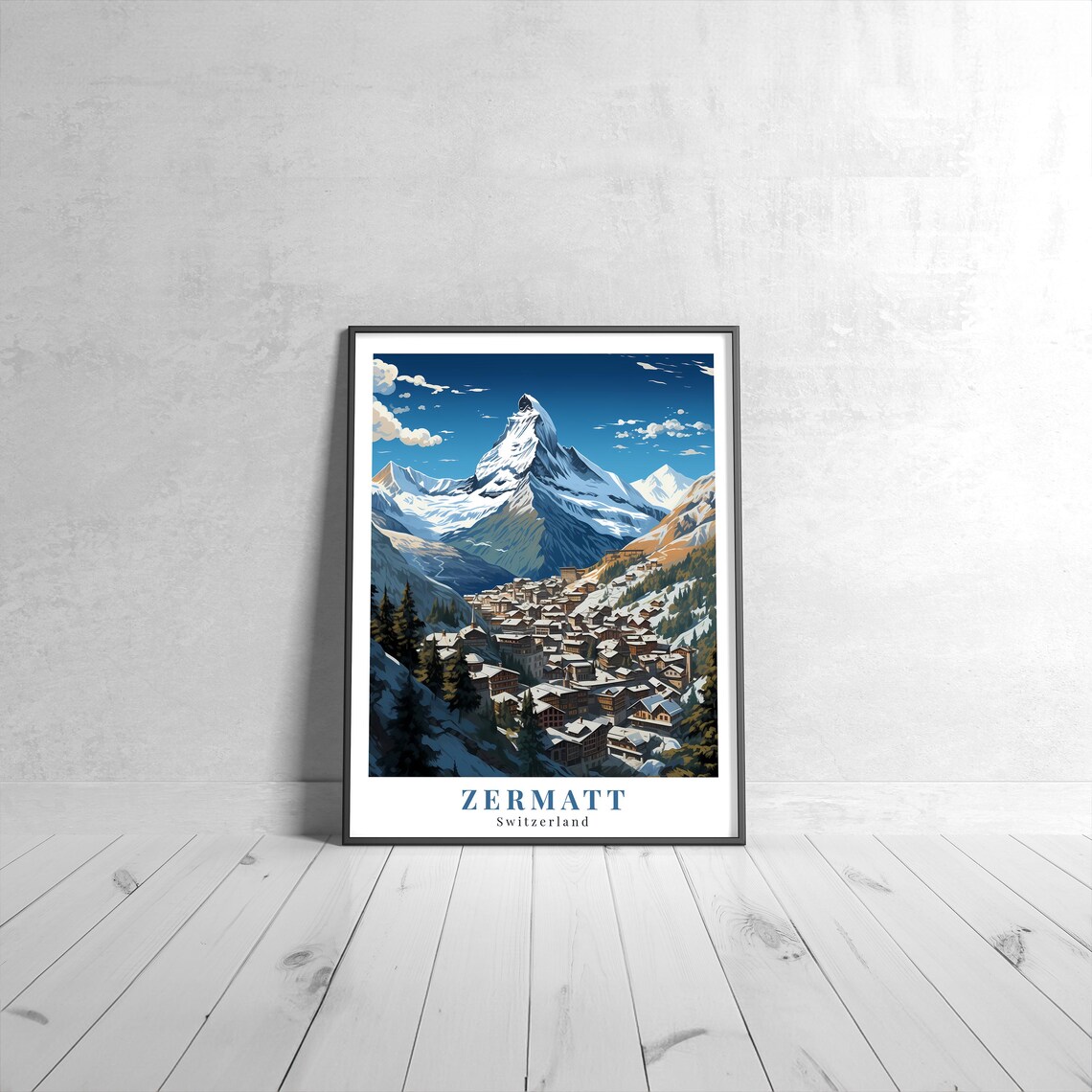 Zermatt Switzerland Matterhorn Alpine Village Retro Travel Poster