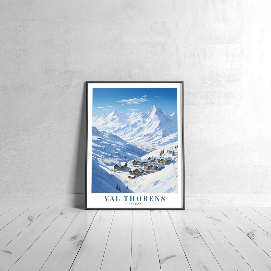 Val Thorens France Snowy Ski Resort Chalets Alpine Vintage Travel Poster