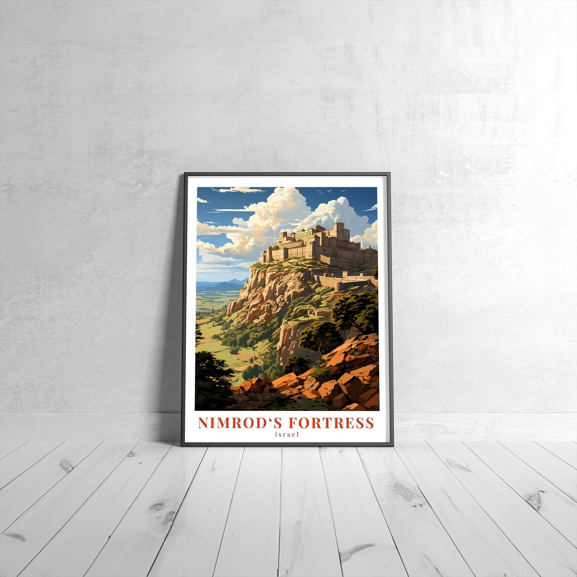 Historic Nimrods Fortress Israel Hilltop Castle Landscape Travel Poster