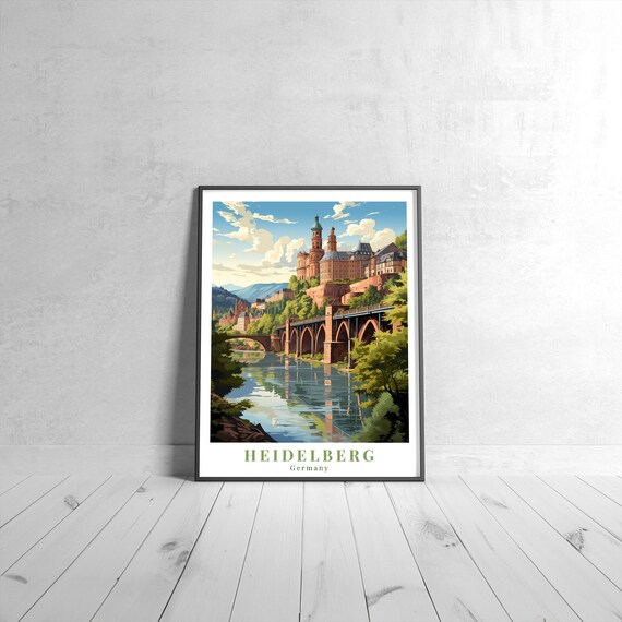 Heidelberg Germany Vintage Travel Poster of the Castle and Old Bridge