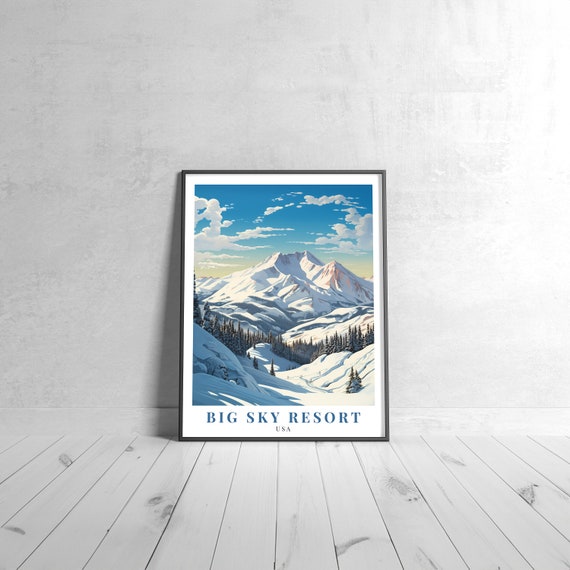 Big Sky Resort Vintage Travel Poster Retro Usa Art Print Colorful Home Decor Wall Unique Gift