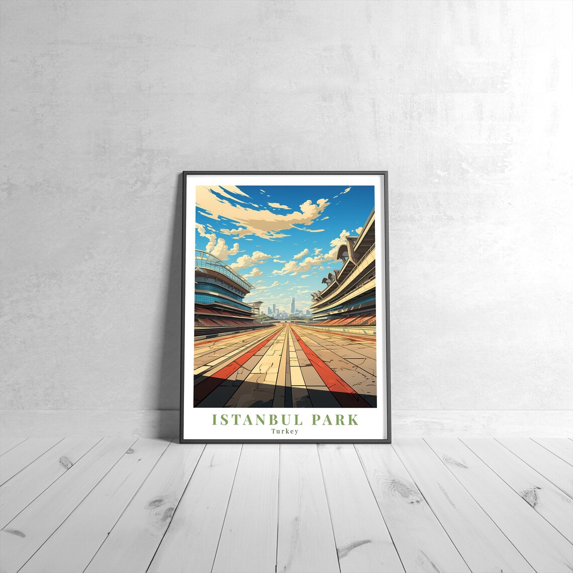 Istanbul Park Turkey Vintage Travel Poster Race Track Grandstand Scene